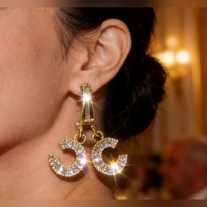 Chanel Style Rose Gold Tone Earrings